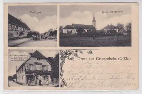 35061 Mehrbild Ak Gruß aus Grussenheim (Ober Elsass) Frisör usw. 1914