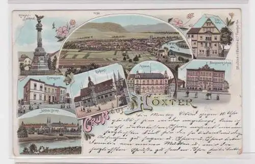 21129 Ak Lithographie Gruß aus Höxter Baugwerkschule, Gymnasium usw. 1897