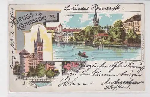 907957 Lithographie Ak Gruss aus Königsberg - Schlossteich und kgl. Schloss 1902