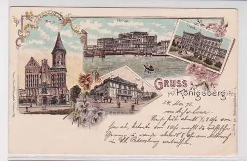 907953 Lithographie Ak Gruss aus Königsberg - Dom, Börse, Post und Stadttheater