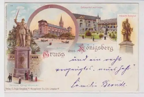 908437 Lithographie Ak Gruss aus Königsberg - Schloss, Denkmal Kaiser Wilhelm I