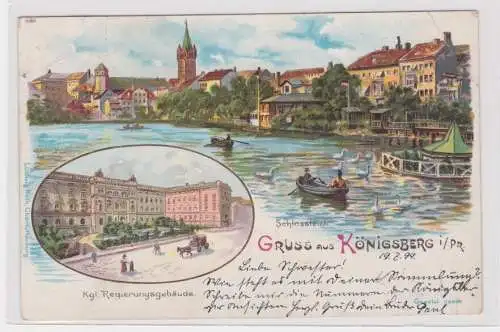 908438 Lithographie Ak Gruss aus Königsberg - Schlossteich, Regierungsgebäude