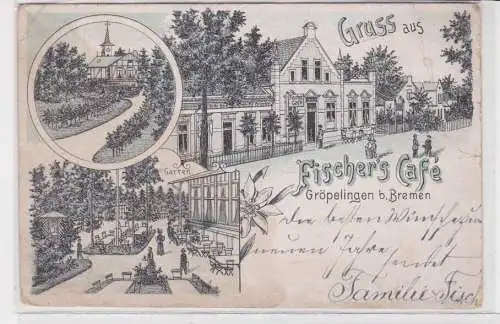 908556 Lithographie Ak Gruss aus Fischer's Café Gröpelingen b. Bremen 1900