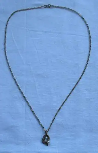 elegante 333er Gold Halskette mit Perlen Anhänger + 4 Diamanten (112025)