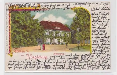 907607 Lithographie Ak Gruss aus Magdeburg - Partie am Herrnkrug 1900