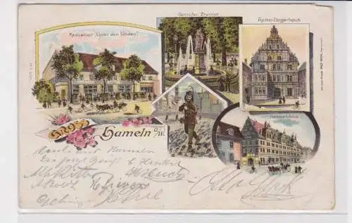 908420 Lithographie Ak Gruss aus Hameln - Rattenfängerhaus, Hochzeitshaus 1899