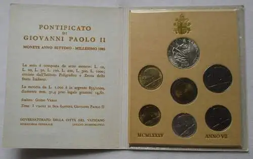 Vatikan offizieller KMS 1985 orig. Blister incl. 1000 Lire Silbermünze (107945)