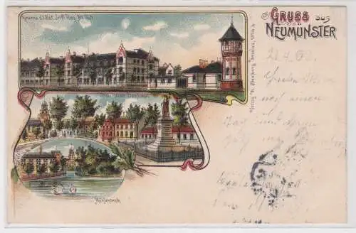904256 Ak Lithographie Gruß aus Neumünster Kaserne Inf.Regt.163, 1902