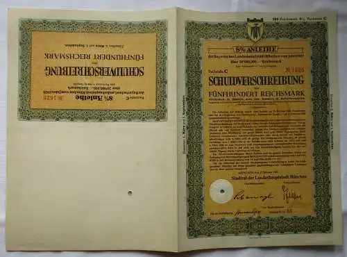 500 Reichsmark Schuldverschreibung Landeshauptstadt München 21.2.1929 (161739)