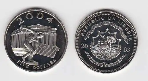 5 Dollar Neusilber Münze Liberia 2003 Olympische Spiele Athen 2004 Stgl.(141430)