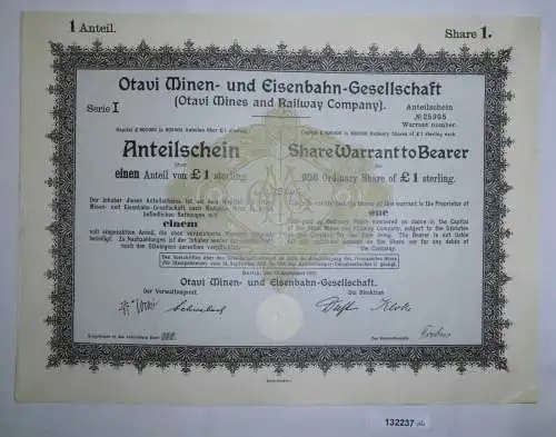 1 Pfund 10 Aktien Otavi Minen-& Eisenbahn-Gesellschaft Berlin 12.9.1921 (132237)