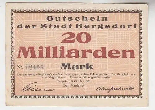 20 Milliarden Mark Banknoten Stadt Bergedorf 9.10.19123 (115802)