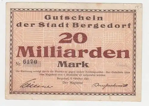 20 Milliarden Mark Banknoten Stadt Bergedorf 9.10.19123 (115613)