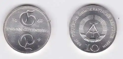 DDR Gedenk Silber Münze 10 Mark Johann Gutenberg 1968 Stempelglanz (128574)