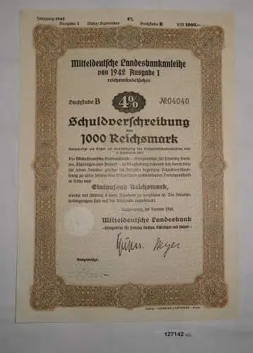 1000 Reichsmark Schuldverschreibung Mitteldeutsche Landesbank Magdeburg (127142)