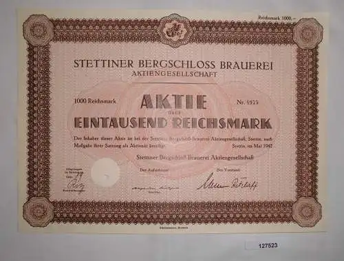 1000 RM Aktie Stettiner Bergschloss Brauerei Mai 1942 (127523)