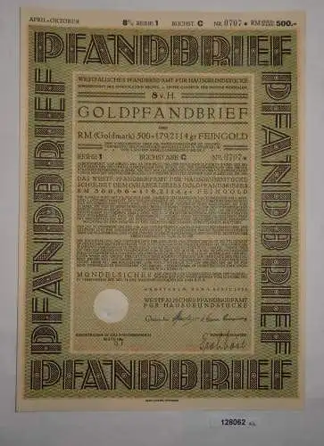 500 RM Pfandbrief Westfälisches Pfandbriefamt für Hausgrundstücke 1928 (128062)