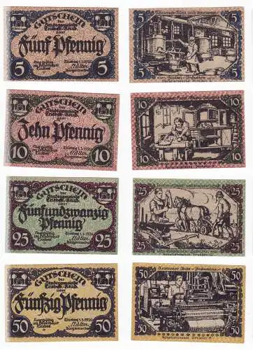 5, 10, 25 & 50 Pfennig Banknoten Notgeld Stadt Triebes 1920 (129923)