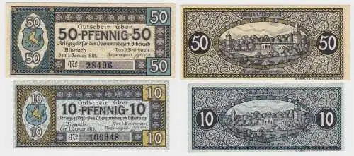10 und 50 Pfennig Banknoten Notgeld Oberamtsbezirk Biberach 1.1.1918 (140361)