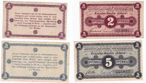 2 & 5 Pfennig Banknoten Notgeld Ammoniakwerk Merseburg ohne Datum (129935)