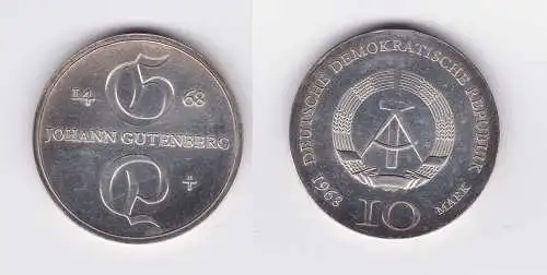 DDR Gedenk Silber Münze 10 Mark Johann Gutenberg 1968 (108678)