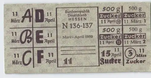 alte Lebensmittelkarte BRD Hessen Zucker 1950 (129113)
