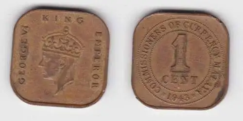 1 Cents Bronze Münze Malaya 1943 Georg VI. (129721)