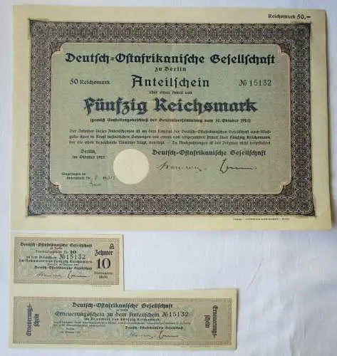 50 RM Aktie Deutsch-Ostafrikanische Gesellschaft Berlin Oktober 1925 (136428)