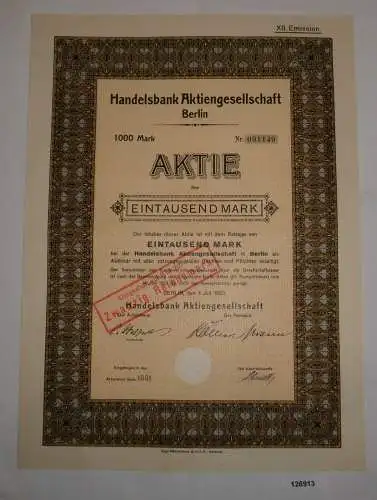 1000 Mark Aktie Handelsbank AG Berlin 1. Juli 1923 (126913)