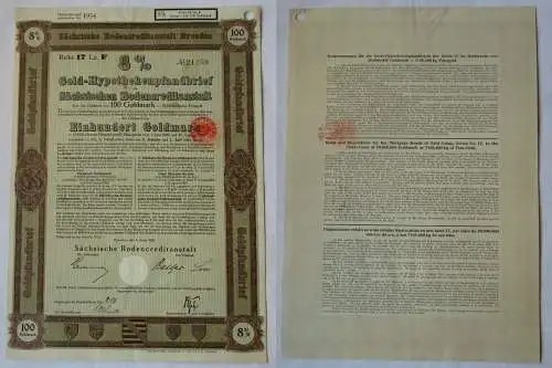 100 Goldmark Pfandbrief Sächsische Bodencreditanstalt Dresden 4.01.1928 (123474)