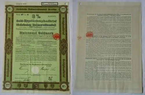 1000 Goldmark Pfandbrief Sächsische Bodencreditanstalt Dresden 4.1.1928 (121794)