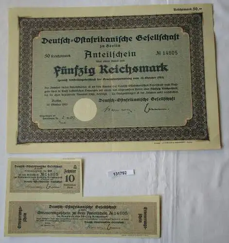50 RM Aktie Deutsch-Ostafrikanische Gesellschaft Berlin Oktober 1925 (131792)