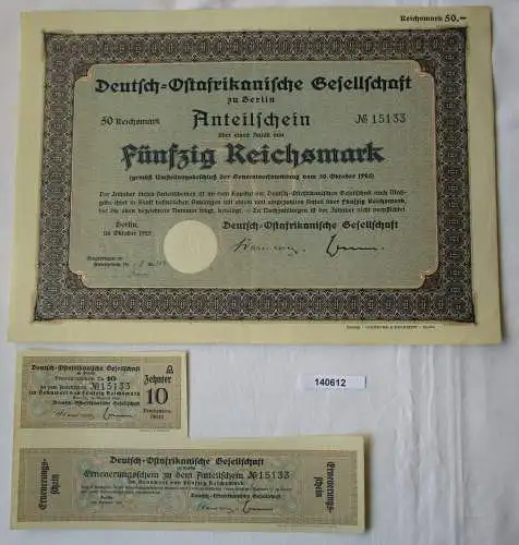 50 RM Aktie Deutsch-Ostafrikanische Gesellschaft Berlin Oktober 1925 (140612)
