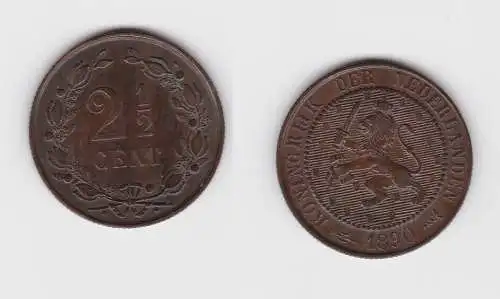 2 1/2 Cent Kupfer Münze Niederlande 1890 f.vz (139034)
