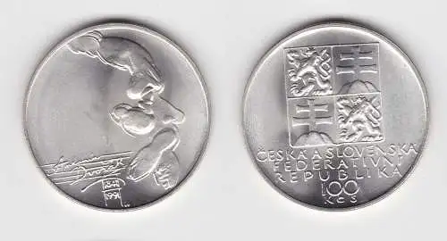 100 Kronen Silber Münze Tschechoslowakei Antonin Dvorzak 1991 (133887)