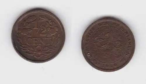 1/2 Cents Kupfer Münze Niederlande 1916 ss (134692)
