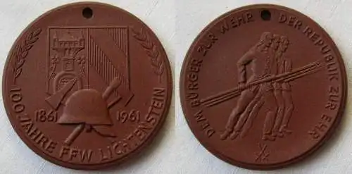 DDR Porzellan Medaille 100 Jahre FFW Lichtenstein 1861-1961 (149595)
