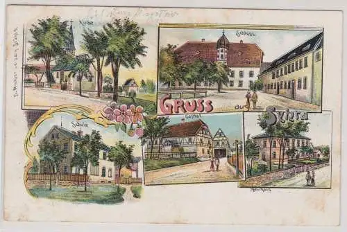 56297 Ak Lithographie Gruß aus Syhra Gasthof, Schule usw. um 1910
