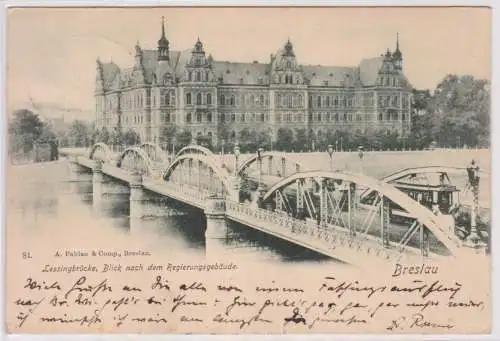 901776 Ak Breslau Lessingbrücke Blick nach dem Regierungsgebäude 1901