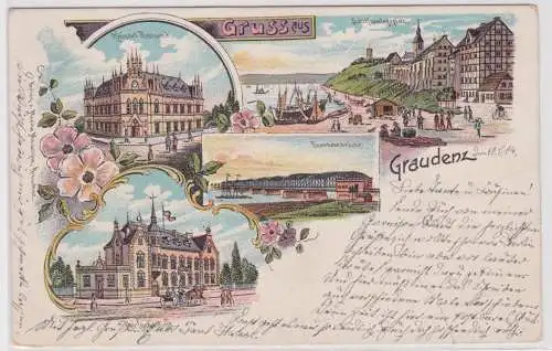 93757 Ak Lithographie Gruß aus Graudenz Grudziądz Gasthaus usw. 1904