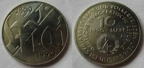 DDR Gedenk Münze 10 Mark 100.Jahre 1.Mai Feiertag 1990 Stempelglanz (156406)