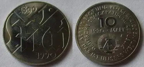 DDR Gedenk Münze 10 Mark 100.Jahre 1.Mai Feiertag 1990 Stempelglanz (156658)