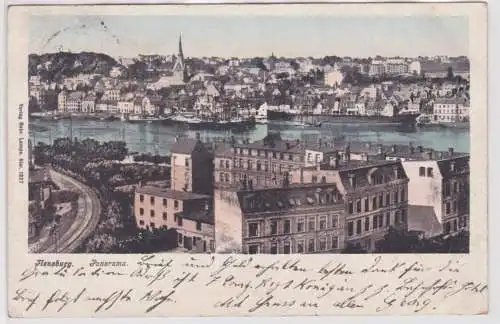 901605 AK Flensburg - Panorama, Ortsansicht mit Flusspartie und Kirche 1902