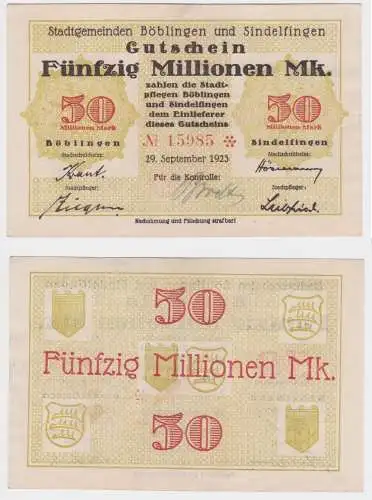 50 Millionen Mark Banknote Inflation Böblingen & Sindelfingen 29.9.1923 (156513)