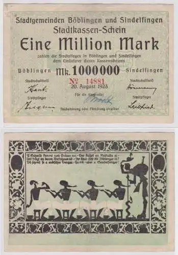1 Million Mark Banknote Inflation Böblingen & Sindelfingen 20.08.1923 (157120)