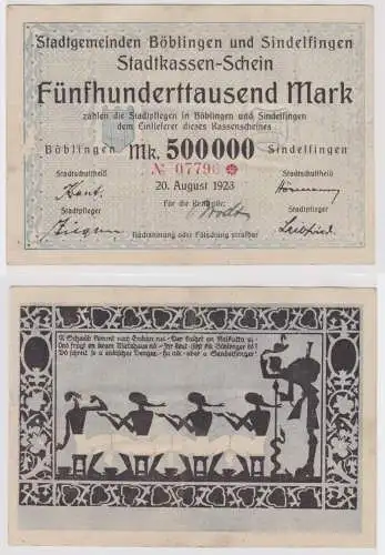 500000 Mark Banknote Inflation Böblingen & Sindelfingen 20.08.1923 (156552)