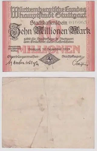 10Millionen Mark Banknote Inflation Landeshauptstadt Stuttgart 20.9.1923(156539)