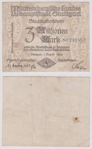 3 Millionen Mark Banknote Inflation Landeshauptstadt Stuttgart 1.8.1923 (156548)