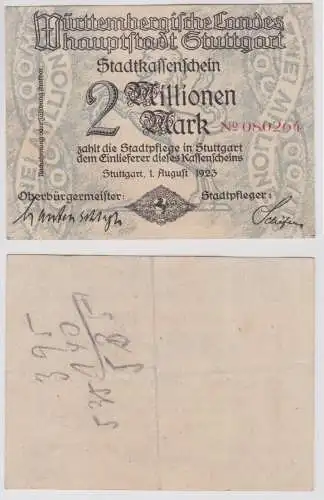 2 Millionen Mark Banknote Inflation Landeshauptstadt Stuttgart 1.8.1923 (156528)