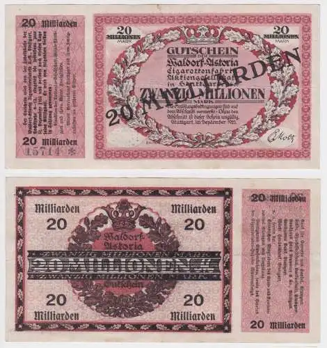 20 Milliarden Mark Banknote Inflation Stuttgart Walldorf Astoria 1923 (157093)